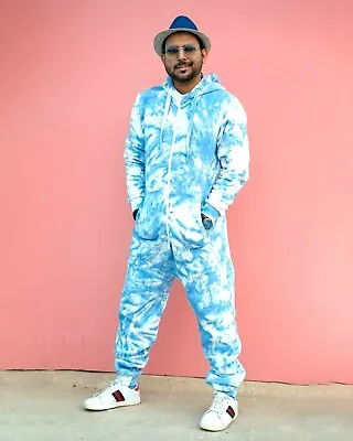 New Style Mens Fleece Tie Dye All In One Unisex Adult 1Onesie Jumpsuit Nightwear • £23.99