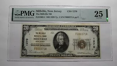 $20 1929 Millville New Jersey NJ National Currency Bank Note Bill #1270 VF25 PMG • $265.99