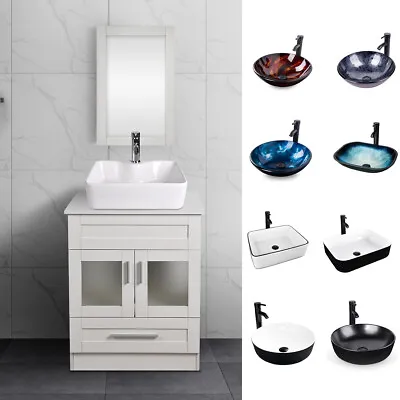 24 In Bathroom Vanity Single Cabinet With Vessel Sink Mirror Combo Faucet Drain • $259.99
