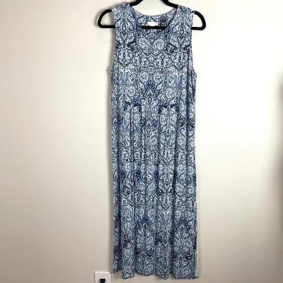 J. Jill Womens Medium Blue Paisley Print Midi Dress Sleeveless Stretch • $29.99