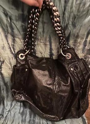 Oroton Black Snakeskin Look Genuine Leather Chain Strap Bag Handbag Boho • $50