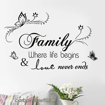 £4.99 • Buy Family Wall Stickers Quote Art Decal Mural Paper Butterfly Vines Home Decoration