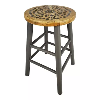 Vintage Oak Wood Bar Stool Plant Stand Table Granny Chic Bohemian Hand Painted  • $52