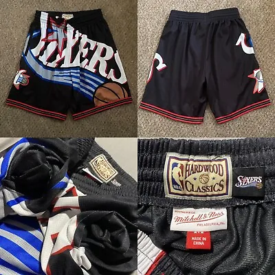 Official Stitched M Mitchell & Ness Philadelphia 76ers 01 NBA Basketball Shorts • £29.99