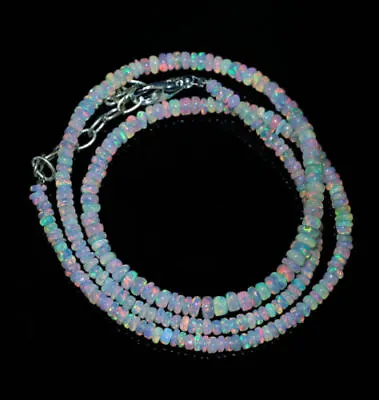 18  Natural Ethiopian Opal Gemstone Rondelle Beads Necklace 925 Sterling Silver • $56