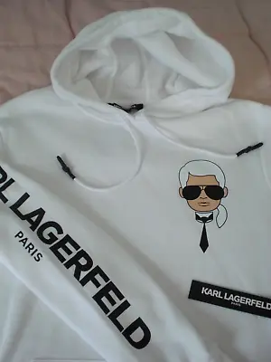 Karl Lagerfeld “Logo & Small Head” Hoodie Sweatshirt NWT - Men’s L - White • $54.99