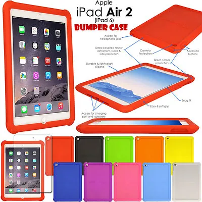 For Apple IPad Air 2 Shock Protective Tough Rugged Rubber BUMPER Case + Film • £7.95