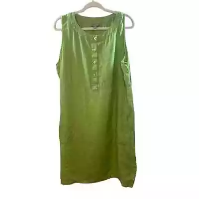 J Jill Womens Xlarge Green 100% Linen Sleeveless Pockets Knee Length Dress • $25