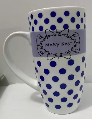 Mary Kay Tall Coffee Cup Mug Blue Polka Dots 16 Oz EUC • $7.50