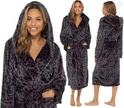 LADIES DRESSING GOWN SOFT & COSY HOODED SHIMMER FLEECE ROBE Sizes 8 - 22  • £24.98