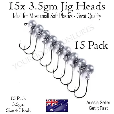 15x Jig Heads 3.5gm Size 4 Hook Jighead For Soft Plastics Gulp Zman Bream Lures • $7.75