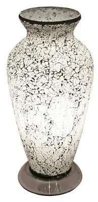 Mosaic Glass Vase Lamp White Crackle Effect Home Gift Table Lamp  79W • £49.99