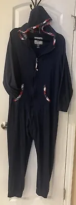 BOTTOMS OUT One Piece Jumpsuit Pajamas Hooded Unisex Dark Blue Adult Sz MEDIUM • $19.99