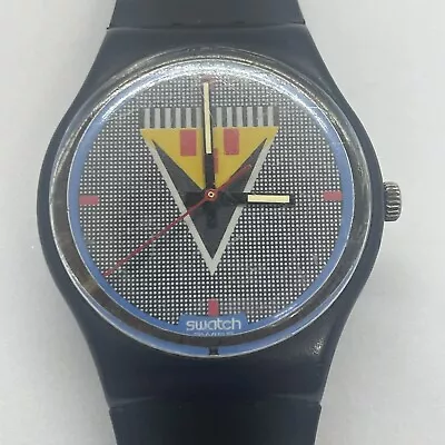 VTG 1986 Swatch Watch Lancelot GB110 Tested Works New Battery Black Crest Swiss • $74.95