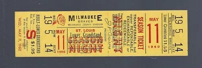 Eddie Matthews Hr / Bob Gibson - 1960 Cardinals @ Braves Full Ticket - May 11 • $29