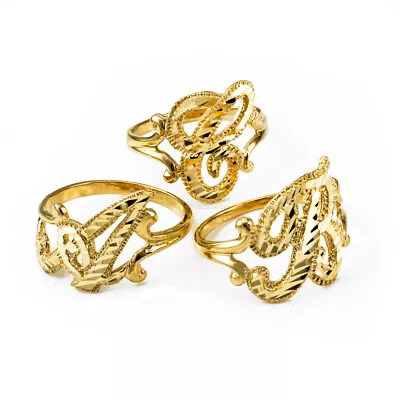 10K Yellow Gold Sparkle-Cut Letter Initial Script Ring • $149.99