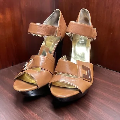 Michael Kors Ankle Strap Platform Sandals Gold Tone Hardware 9.5 • $35