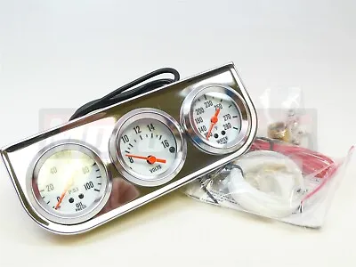 Hot Rod 2  Chrome Mechanical E Oil Pressure Water Temp. Volt Triple 3 Gauge Set • $44.98