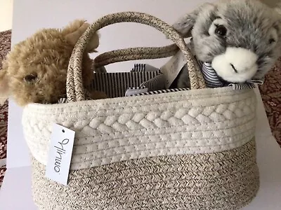 £12.99 • Buy Small Nappy Caddy  Organizer. Nursery Storage Basket Cream  And Grey