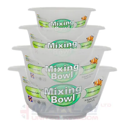Set Of 4 Clear Plastic Round MIXING BOWLS Salad Serving Baking Kitchen Stirring • £10.99