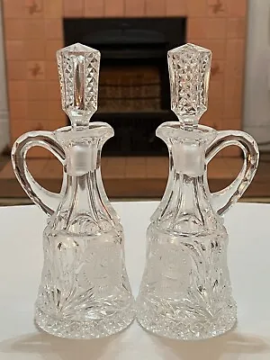 Vintage Cut Crystal Glass 2 Piece Vinegar & Oil Cruet Set Decanter Rose Pattern • $35