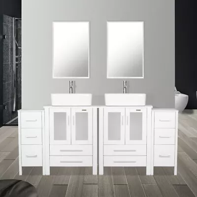 72 Inch Bathroom Vanity Set Side Table Ceramic Vessel Sink Faucet Mirror Combo • $989.99