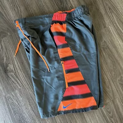Nike Vintage Swim Trunks Men’s Size Medium EUC Gray Orange Pockets • $10.26