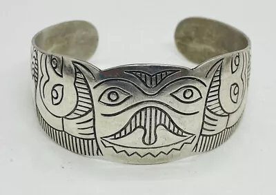 Vintage Haida Pacific Northwest Sterling Silver Hand Made Ornate Cuff Bracelet • $300