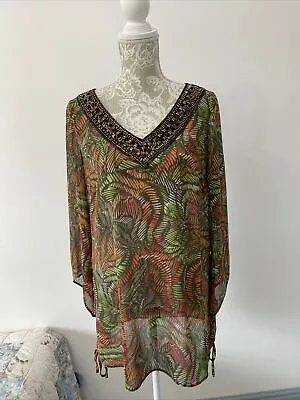 Per Una UK 12 V Neck Sequin &Bead Tunic TOP Kaftan Beach Cover • $6.78