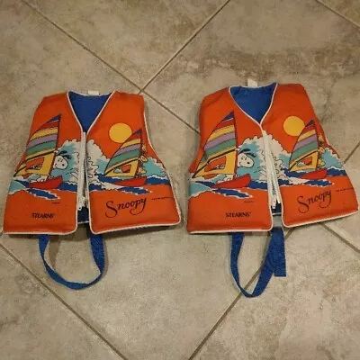 2 Vintage Snoopy Life Jacket Peanuts Child 1965 Kids Size Small 30-50lbs Stearns • $64.95