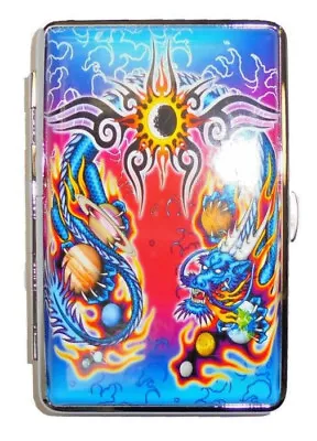 Eclipse Dragon & Planets Crushproof Metal Leatherette Cigarette Case 100s L14 • $8.29