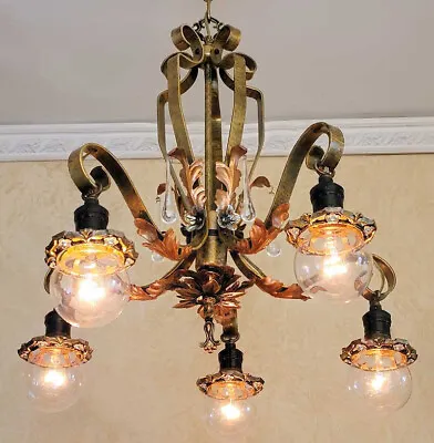 017c Antique 1910's 20's California Spanish Revival Ceiling Light  Chandelier • $650