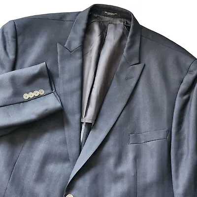 John Varvatos Mens 56R Herringbone KERN 2 Btn Navy Wool Silk Suit Jacket Blazer • $60.08