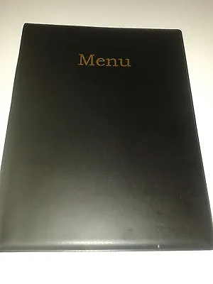 QTY 1 (one)A4 MENU COVER/FOLDER IN BLACK LEATHER LOOK PVC + Extra Double Pocket • £7.80
