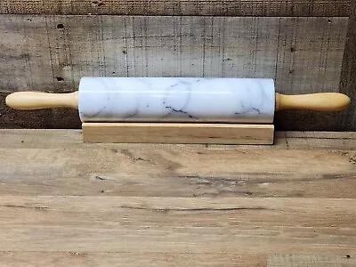 Polished Marble Rolling Pin With Wooden Cradle 10-Inch Barrel - Vintage But NIB • $28.97