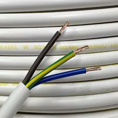 3 Core 1.5mm 16 Amp PVC Flexible Cable 1m 100m Round Flex Electrical Wire WHITE • £7.99