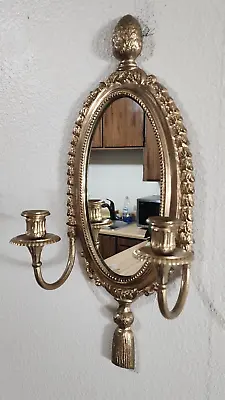 Vintage Maitland Smith Brass Mirrored Sconce Ornate Candle Holder 21  X 9  • $299.94