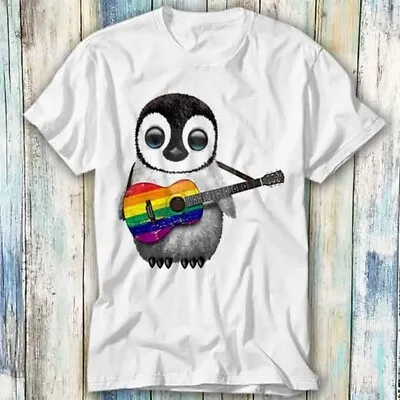 Baby Penguin Playing Guitar Gay Pride LGBT T Shirt Meme Gift Top Tee Unisex 567 • £6.35