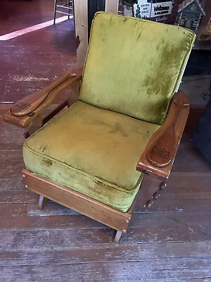 RARE! Vintage ART DECO Gold Green Velvet Platform Rocking Club Chair • $190