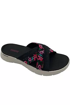 Skechers GOwalk Flex Vegan Washable Slide Sandals Blossom Black Multi • $32.99