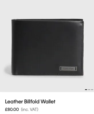 Authentic Calvin Klein  BI-FOLD MEN'S Black LEATHER WALLET NEW RRP £80 • £50