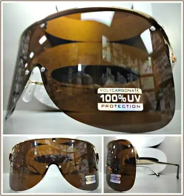 $14.99 • Buy OVERSIZED VINTAGE RETRO Face SHIELD VISOR Style SUN GLASSES XL Jumbo Brown Lens