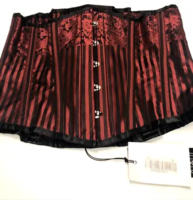 Under Bust Red/Black Paisley & Striped Lace Up Corset Steampunk Halloween SZ 30 • $39