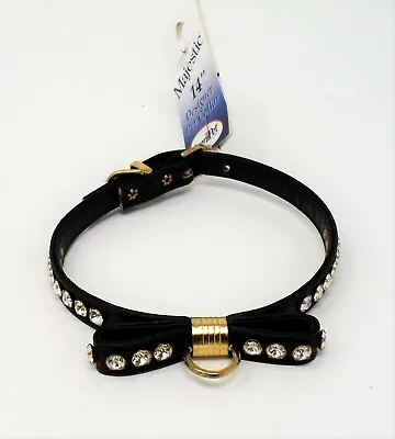 #44 14 Black Vinyl Jeweled Collar With A Bow / 3/8 Inches Wide Free Hang Tag • $11
