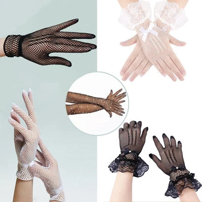 £5.99 • Buy Women Fishnet Mesh Short Gloves  Lace Bridal Evening Party Goth Burlesque  UK