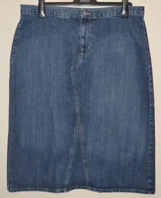 Womens Distresed Blue Denim Marks & Spencers Per Una Midi Skirt UK Size 18 • £21.38