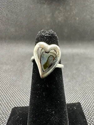 Sterling Silver Heart Shaped Abalone Adjustable Ring • $9.95