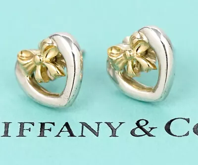 £153.98 • Buy Tiffany & Co. Ribbon Heart Stud Earrings Silver 925 & 18k Gold Auth W/BOX V1272