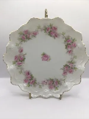 M.Z. Austria Plate Sauce Dish Under Tray Set (3) 6” Pink Rose With Scallops Edge • $9