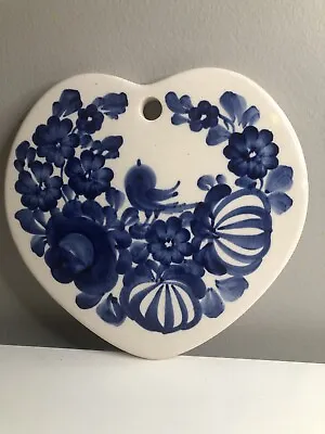 $10 • Buy Polish Pottery Decorative Wall Hanging Heart Bird White Blue 6.5x6” J. Miziolek
